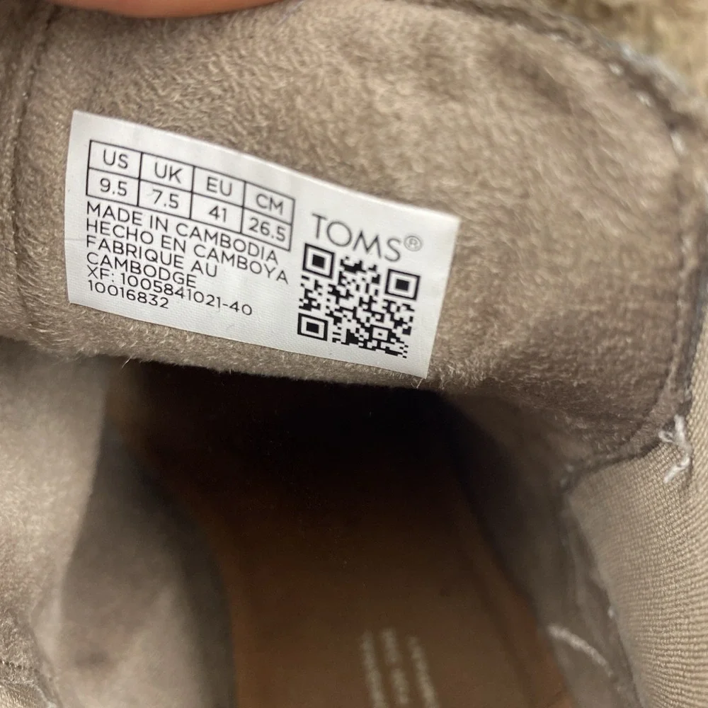 TOMS Women 9.5 Ankle Boots Taupe Leather Faux Shearling Trim Block Heel 10016832